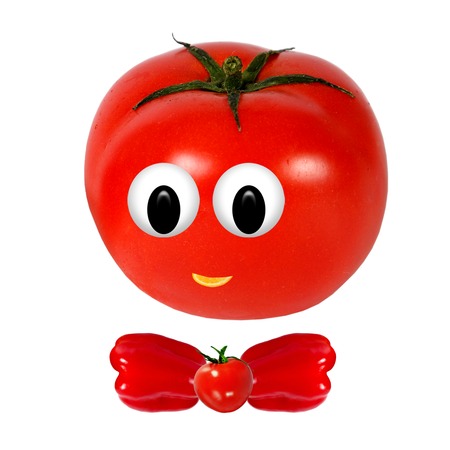 Healthy eating. Funny face made of vegetables and fruits with open-eyedの写真素材