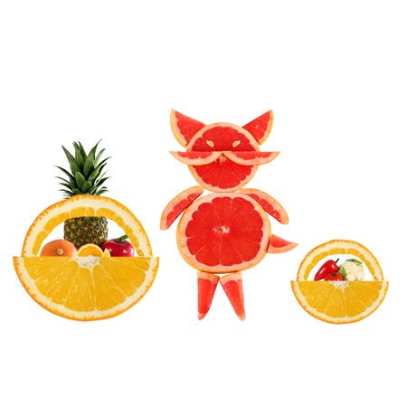 Funny little cat made of the grapefruit slices.