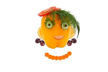Healthy eating. Funny face made of vegetables and fruitsの写真素材