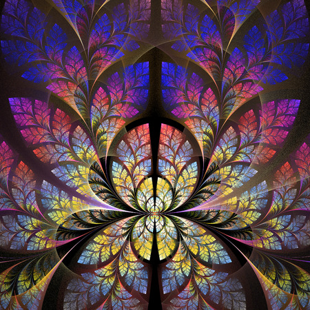 Fabulous fractal pattern in purple, blue and yellow. Collection - tree foliage. Computer generated graphics.の写真素材