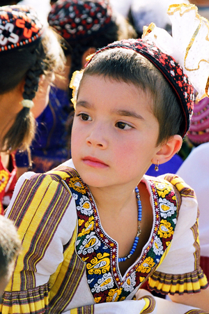 Ashgabat, Turkmenistan - August 26   Portrait of  unidentified serious  Asian girl  Oriental bazaar  Ashgabat, Turkmenistan - August 26  2013  のeditorial素材