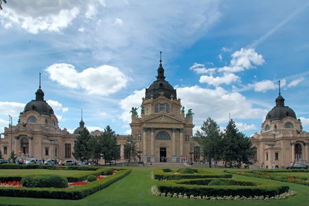 Szechenyi Medicinal Bath in Budapest, Hungary, is the largest medicinal bath in Europe  The bath can be found in the City Park, and was built in 1913 in Neo-baroque style to design of Gyozo Czigler のeditorial素材