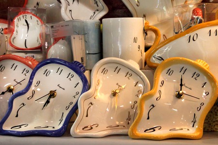 BARCELONA, SPAIN - JULY 8, 2014: Barcelona souvenirs at counter in store. July 8, 2014, in Barcelona, Spain.のeditorial素材