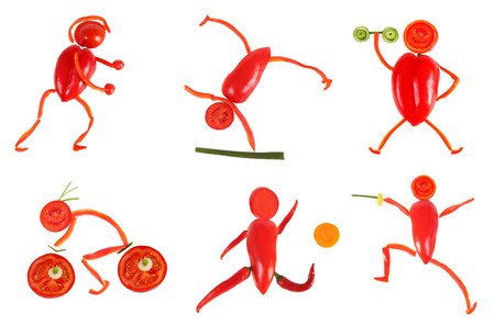 Healthy eating. Little funny people made of vegetables and fruits.の写真素材