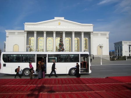 ASHGABAT, TURKMENISTAN - CIRCA DECEMBER 2014: Christmas decoration on streets of city circa december 2014, Ashgabad, capital of Turkmenistan.のeditorial素材
