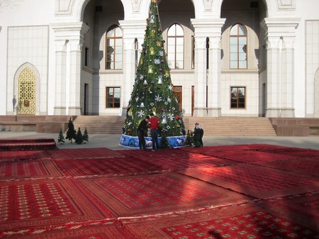 ASHGABAT, TURKMENISTAN - CIRCA DECEMBER 2014: Christmas decoration on streets of city circa december 2014, Ashgabad, capital of Turkmenistan.のeditorial素材