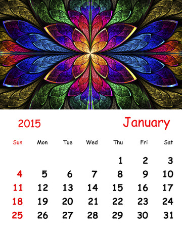 2015 Calendar. January.Fractal pattern in stained glass style.の写真素材