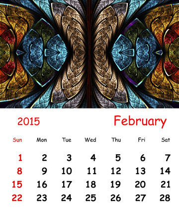 2015 Calendar. February.Fractal pattern in stained glass style.の写真素材