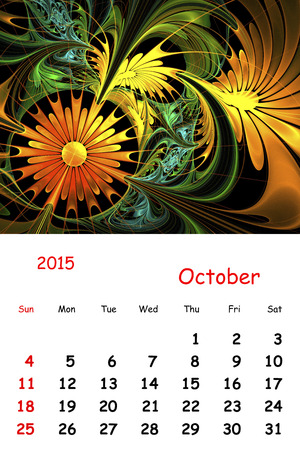 2015. October. Calendar with beautiful fractal pattern.の写真素材