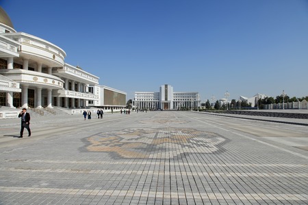 Ashgabad, Turkmenistan - October, 10 2014: Central square of Ashgabad in October, 10 2014. Turkmenistan.のeditorial素材