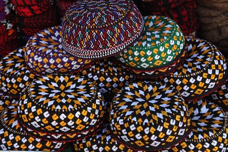 Embroidered skull-caps. Turkmenistan. Ashkhabadの写真素材