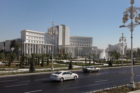 Ashgabad, Turkmenistan - October 15, 2014: Central square of Ashgabad in October  15, 2014. Turkmenistan.のeditorial素材
