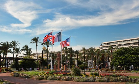 CANNES, FRANCE -  JULY 5, 2014. Boulevard de la Croisette in Cannes city. Cannes located in the French Riviera. The city is famous for its Film Festival.のeditorial素材