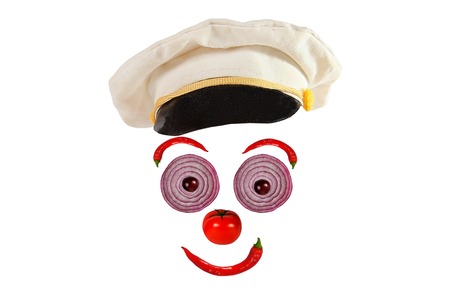 Creative food concept. Funny portrait of a sea captain made  vegetables and fruit.の写真素材