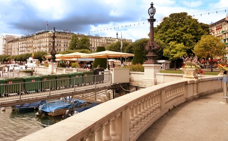 Geneva, Switzerland - JULY 12, 2014. Waterfront views of Lake Genevaのeditorial素材