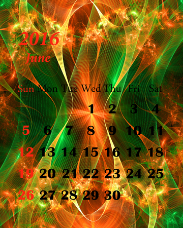 2016. June. Calendar with beautiful fractal pattern.の写真素材