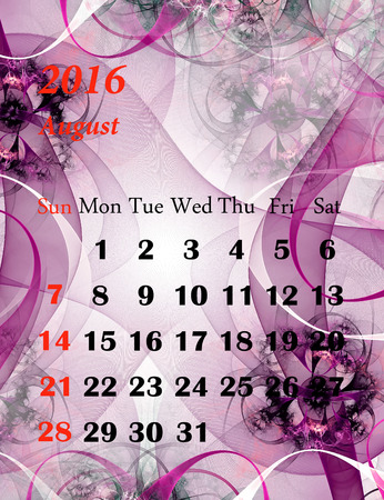 2016. August. Calendar with beautiful fractal pattern.の写真素材
