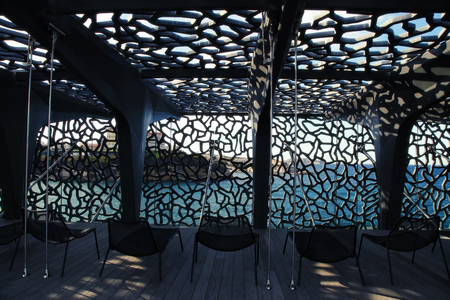 MARSEILLE, FRANCE - November 19, 2015 : The modern building of Museum of European and Mediterranean Civilizations (MuCEM). It was  inaugurated on 2013 when the city was the European Capital of Cultureのeditorial素材