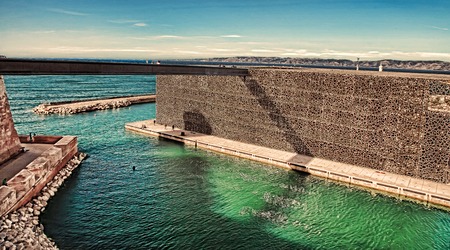 MARSEILLE, FRANCE - October 19, 2015 : The modern building of Museum of European and Mediterranean Civilizations (MuCEM). It was  inaugurated on 2013 when the city was the European Capital of Cultureのeditorial素材