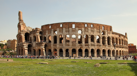 ROME, ITALY: Tourists visiting the Colosseum on APRIL 7, 2016 in Rome, Italy. The Colosseum is a major tourist attraction in Romeの写真素材