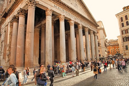 ROME, ITALY - APRIL 9, 2016: Tourists visit the Pantheon on APRIL 9, 2016 in Rome, Italy. Pantheon is a famous monument of ancient Roman culture, the temple of all the gods, built in the 2nd century.のeditorial素材