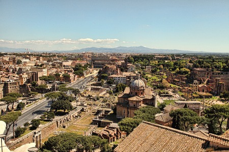 Scenic view over the ruins of the Roman Forum in Rome, Italy.の写真素材
