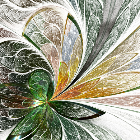 Asymmetrical fractal flower in stained-glass window style. You can use it for invitations, notebook covers, phone cases, postcards, cards, wallpapers and so on. Artwork for creative design.の写真素材