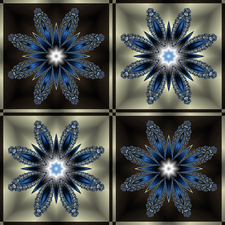 Two-tone pattern with floral star and square ornament. You can use it for invitations, notebook covers, phone case, postcards, cards, ceramics, carpets. Artwork for creative design.の写真素材