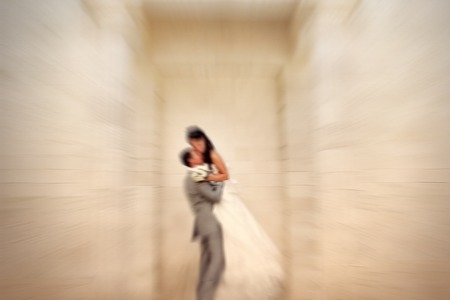 Wedding.  Radial zoom blur effect defocusing filter applied, with vintage instagram look.の写真素材