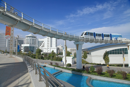 Ashgabat, Turkmenistan -  September 26, 2017:  Part of the sport complex, with  Monorail.  Asian indoor games and martial arts, was held in Ashgabat,  Turkmenistan in 2017. From September 17 to September 27.のeditorial素材