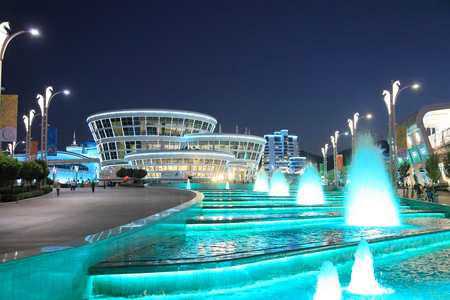 Ashgabat, Turkmenistan -  September 22, 2017: Night view of the sport town, which hosted 5 Asian Games.  Asian indoor games and martial arts, was held in Ashgabat,  Turkmenistan in 2017. From September 17 to September 27.のeditorial素材
