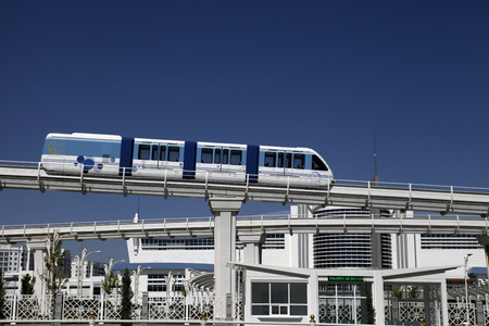 Ashgabat, Turkmenistan - April 28, 2017. Part of the sport complex with  Monorail.  Was built for Asian indoor games and martial arts.のeditorial素材