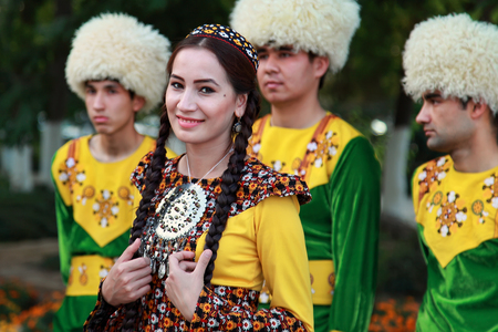 September, 12, 2017. Ashgabat, Turkmenistan: A group of dancers before the performance at the Kurban-Bairam Festival. September, 12, 2017. Ashgabatのeditorial素材