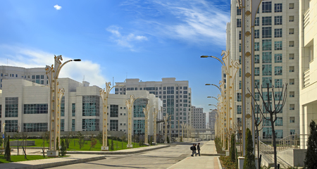 ASHGABAT, TURKMENISTAN, September 26, 2017:  Modern architecture of Ashgabat. One of the streets of Ashgabat. ASHGABAT, TURKMENISTAN, September 26, 2017.のeditorial素材
