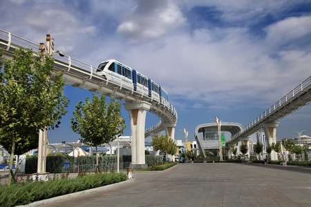 Ashgabat, Turkmenistan -  September 26, 2017:  Part of the sport complex, with  Monorail.  Asian indoor games and martial arts, was held in Ashgabat,  Turkmenistan in 2017. From September 17 to September 27.のeditorial素材