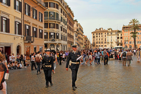 Rome, Italy - APRIl 7, 2017 : Two  police officers walking along the streets of Rome, Italy.のeditorial素材