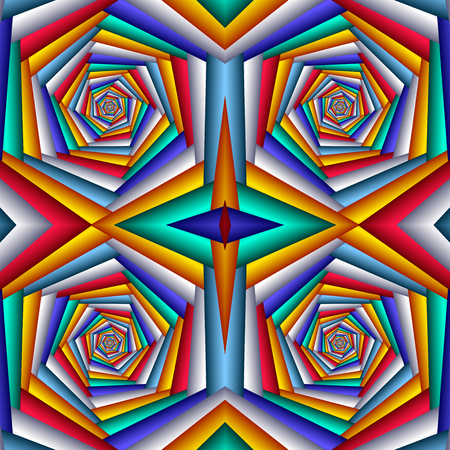 Multicolor Seamless abstract festive vivid pattern. Tiled ethnic pattern. Geometric mosaic. Great for tapestry, carpet, blanket, bedspread, fabric, ceramic tiles, stained glass window, wallpapersの写真素材