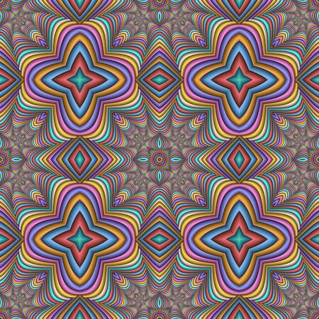 Multicolor Seamless abstract festive pastel pattern. Tile ethnic pattern. Geometric embossed mosaic. Great for carpet, blanket, phone, bedspread, fabric, ceramic tiles, stained glass window, wallpapersの写真素材