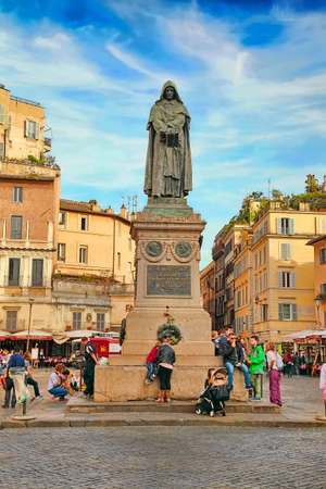 Rome, Italy - April 11, 2018: The monument to Giordano Bruno was created by Ettore Ferrari and erected in 1889 on the Campo dei Fiori square in Rome.のeditorial素材