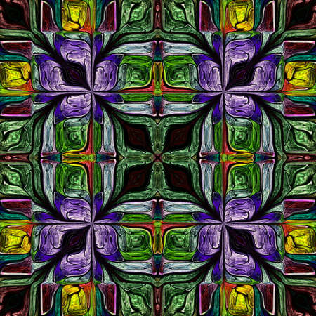 Seamless multicolored pattern from stylized flower. You can use it for stained-glass window, tile,...
