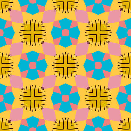 Seamless abstract geometric floral pattern. Great for fashion design and house interior design. Ornament for tapestry, carpet, blanket, bedspread, fabric, ceramic tiles, wallpapers.の写真素材