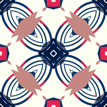 Simple trendy symmetrical geometric pattern. Great for fashion design and house interior design. Template for textile, ceramic tiles, tapestry, carpet, blanket, bedspread, fabric, wallpapers.の写真素材