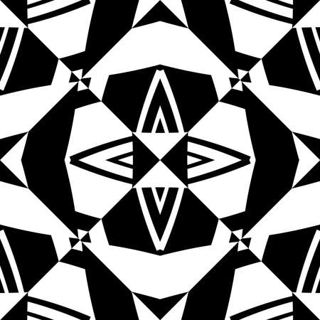Abstract pattern with decorative geometric elements. Black and white ornament. Modern stylish texture repeating. Great for tapestry, carpet, bedspread, fabric, ceramic tile, pillowの写真素材