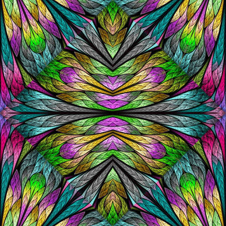 Multicolored floral pattern in stained-glass window style. You can use it for invitations, notebook covers, phone cases, postcards, cards, wallpapers and so on. Artwork for creative design.の写真素材