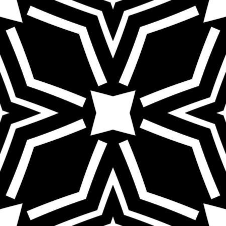 Abstract pattern with decorative geometric elements. Black and white ornament. Modern stylish texture repeating. Great for tapestry, carpet, bedspread, fabric, ceramic tile, pillowの写真素材