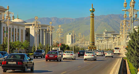 Ashgabat, Turkmenistan - May 02, 2019: Modern architecture of Ashgabat. The new modern abstract monument. Ashgabat, Turkmenistan, May 02, 2019.のeditorial素材
