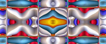 Stylized Ceramic Tile. Multicolor mosaic ornament. Excellent Modern Pattern. Ceramic tableware, wooden puzzle. Ethnic background. Stained glass window style. Wallpaper from color ornaments and border.の写真素材