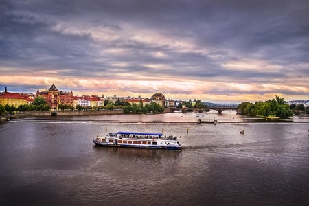 Vltava River in Prague in the eveningの写真素材
