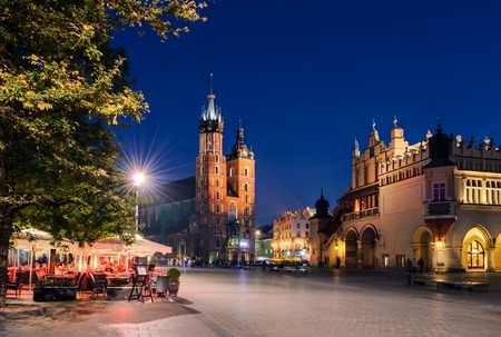 Cafe on Rynek Glowny Square in Krakow, Poland.の写真素材