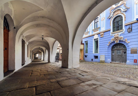 Architecture in the old town of Bielsko-Biala, Poland.の写真素材